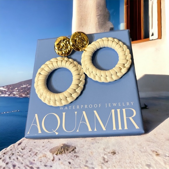 RUSH BY DENIS AND CHARLES WHITE AND GOLD POST EARRINGS - Picture 2 of 4